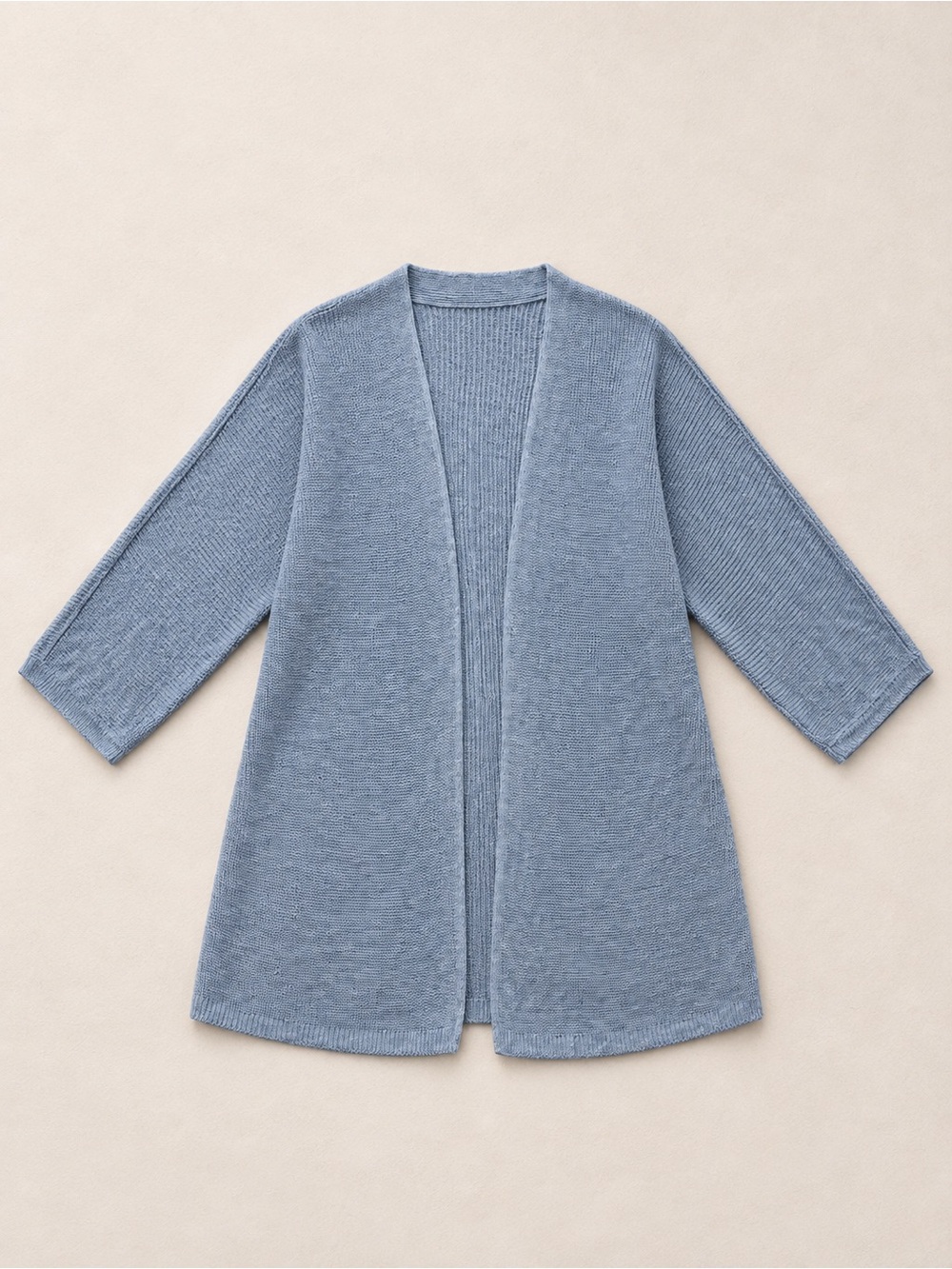 Eileen Fisher Organic Linen Blue Open Front Long Knit Cardigan Old Money L